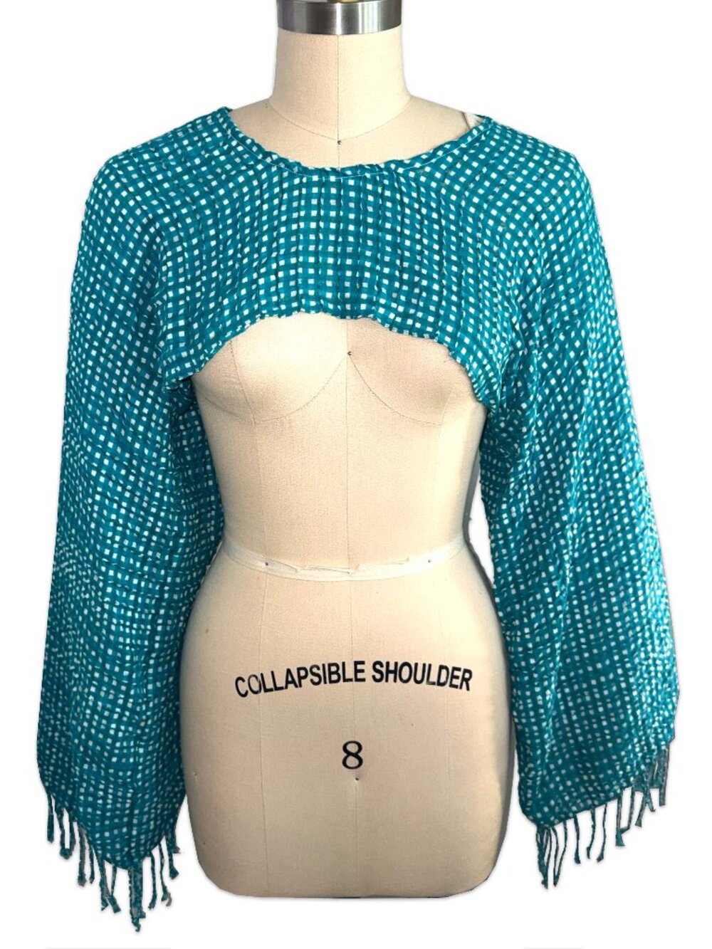 upcycled blue & white gingham scarf shrug ♡